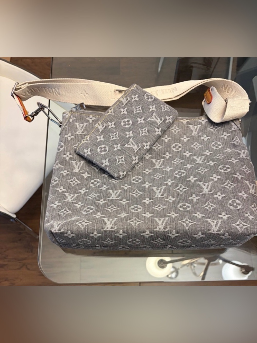 LUX INSPIRED Gray Monogram Tote Crossbody with Ivory Strap